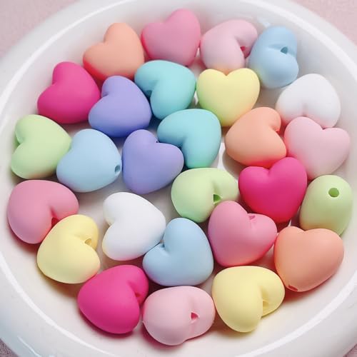 30PCS Large Acrylic Heart Beads for Pens, 21 * 19MM Cream Rubber Love Beads for Keychain Jewelry Bracelet Making Focal Bead for Pen Making Crafts DIY Projects - color: Heart Beads