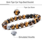 Hamoery Men Women 8mm Tiger Eye Stone Beads Bracelet Elastic Natural Stone Yoga Bracelet Bangle - color: Tiger Eye Stone-21003