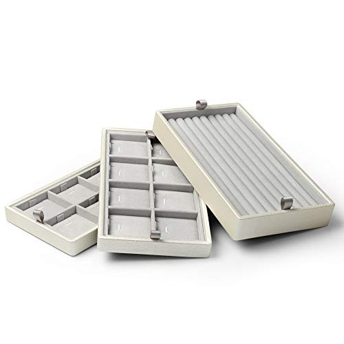 Oirlv Leather Jewelry Box Handmade Travel Jewelry Organizer Storage Case Holder For Girl Lady Earring,Ring,Necklace,Pendant,Watch,Bracelet。(X010)White - color: White