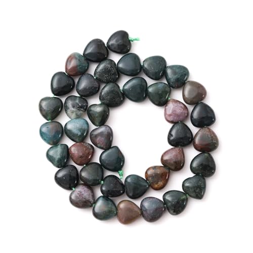 10mm Natural Indian Agate Stone Beads Heart Shape DIY Loose Gemstone Energy Healing Crystal Charms for Jewelry Making Handmade - color: Indian Agate