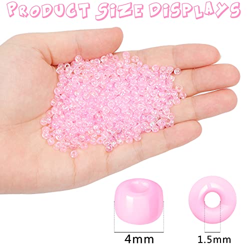 2200Pcs Glass Seed Beads Bulk, 4mm 6/0 Pony Beads Bulk for Jewelry Making Mini Spacer Beads Loose Beads Craft Small Glass Seed Beads for DIY Bracelet Wrist (Pink AB) - color: Pink AB