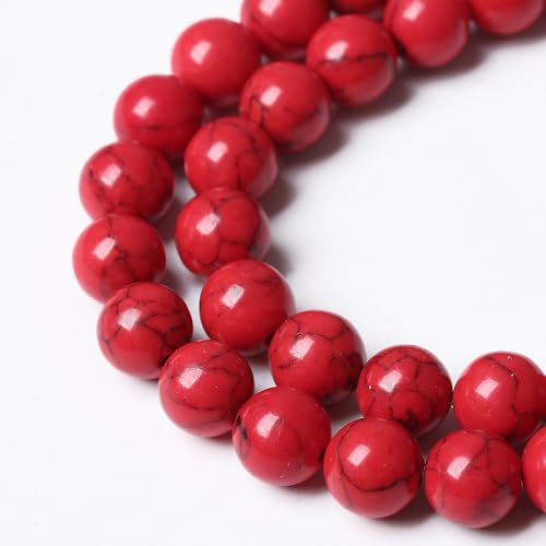 120PCS 6mm Natural Stone Beads Red Turquoise Gemstone Round Loose Beads for Jewelry Making 32" 2 Strand Crystal Energy Stone Healing Power DIY Bracelets - color: Red Turquoise Beads, size: 6mm(2 strands)