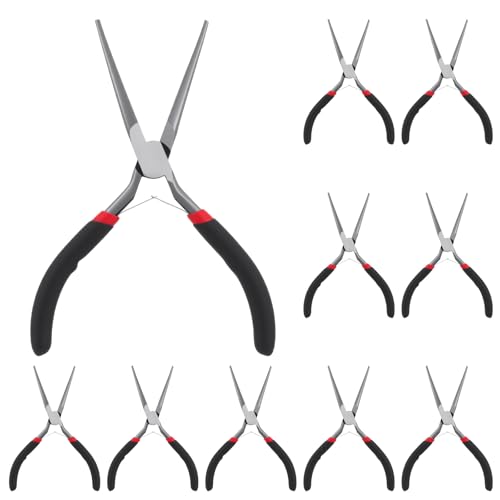 10 PCS 6 Inch Extra Long Needle Nose Pliers, Mini Precision Jewelry Pliers with Comfort Grip, Needle Nose for Jewelry Making, Repair, Crafts
