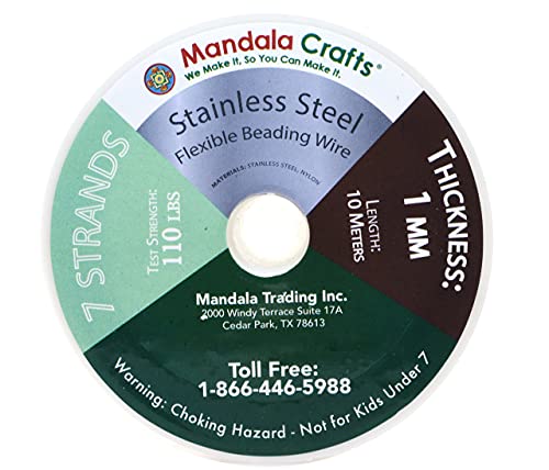 Mandala Crafts 7 Strand Beading Wire for Jewelry Making - 32 FT 18 Gauge Stainless Steel Braided Tiger Tail Wire for Bead Stringing - size: 7 Strands 18 Gauge 1mm 32ft