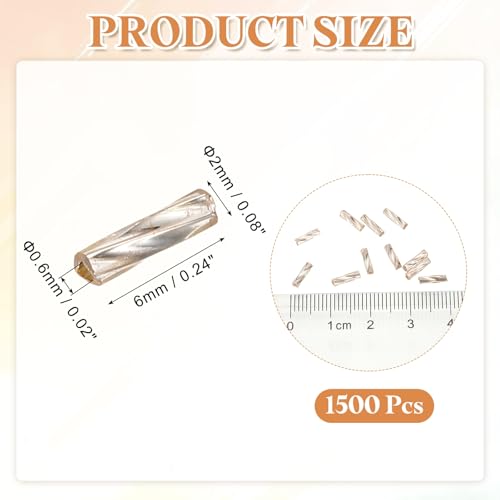 uxcell 1500Pcs Glass Bugle Seed Beads, 6x2mm Mini Long Tube Seed Beads Tube Loose Glass Seed Spacer Bead for DIY Earring Bracelets Necklace Jewelry Making Embroidery, Champagne - color: Champagne