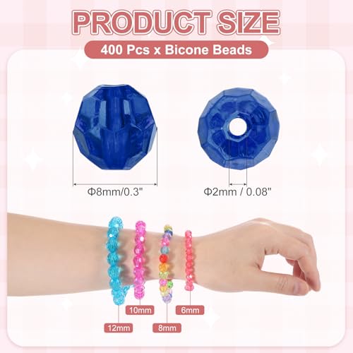 MECCANIXITY 400pcs Czech Faceted Bicone Beads 8mm Glass Spacer Bead Bulk for Jewelry Making & DIY Craft, Bright Blue - color: Bright Blue