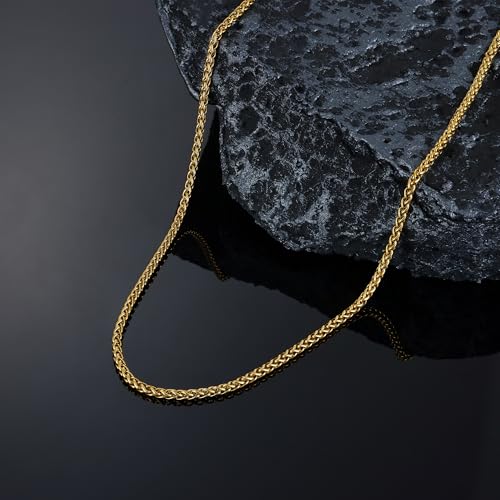 Fiusem Black Wheat Chains for Men and Women, 2/2.5/3/4/5mm Stainless Steel Necklace Chain, Mens Necklace Jewelry Gift 16-28 Inch - size: 18 Inches, style: Gold 2.1MM