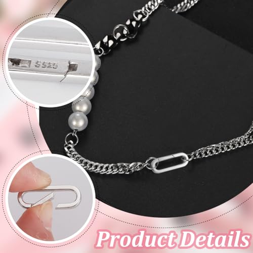 Beebeecraft 1 Box 2Pcs Spring Oval Ring Platinum Plated 925 Sterling Silver Trigger Snap Clip Hook Buckle Carabiner Lock Clasps Connector Fastener Gate Rings for Keychain Jewelry Making DIY Crafts - color: Silver