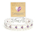 Double Layer Pearl Heart Bracelets for Women, Cubic Zirconia Charm Jewelry, Adjustable Gold Silver Stackable Bracelet Jewelry Set Birthday Gift for Mom Daughter Wife - color: Silver-Purple