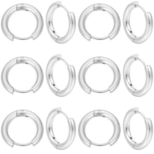 SUNNYCLUE 1 Box 24Pcs Silver Huggie Hoop Earrings Stainless Steel Huggie Hoops Bulk Round Clasp Metal Lever Backs Earrings Alloy Small Findings Ear Hooks for Jewelry Making DIY Craft Women Supplies - style: Style 4