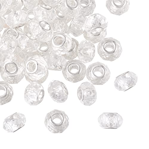 100pcs 14mm Large Hole Glass Beads - Clear European Lampwork Loose Spacer Beads for DIY Craft Snake Chains Charms Bracelet Necklace Earring Making - Hole: 5mm - color: Clear