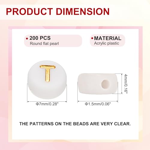 HARFINGTON 200 Pcs 4x7mm Acrylic Letter Beads, Round White Alphabet Beads Letter T, Alphabet Spacer Beads for Jewelry Making Bracelets Necklaces - style: Letter T