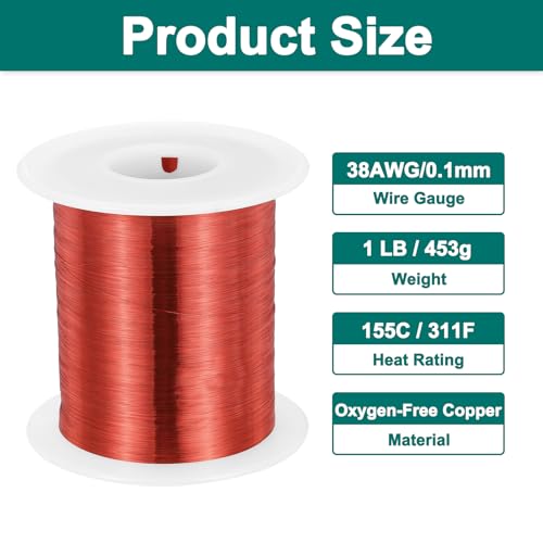 MECCANIXITY 38 AWG Magnet Wire, 38 Gauge Enameled Copper Wire, 1 Lb Magnetic Coil Wire for Transformer, Motor, Electric, 155C(311F) - size: 38 AWG