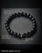 Forge & Foundry Faceted Matte Black Onyx Stone Beaded Bracelet | Custom Signature Stainless Steel Bead | ‘Pindar’ | 8mm and 10mm Bead Desgins | Refined Hand-Crafted Jewelry - color: 8mm Gold, size: Large