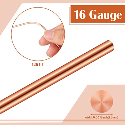 Therwen 16 Gauge Copper Wire for Electroculture, Gardening Plants, Jewelry Making DIY Beading Craft Bendable Solid Bare Copper Wire, 1 Pound Spool(0.051'' Dia, 126' Length) - size: 0.051'' Dia, 126' Length, style: 16 Gauge