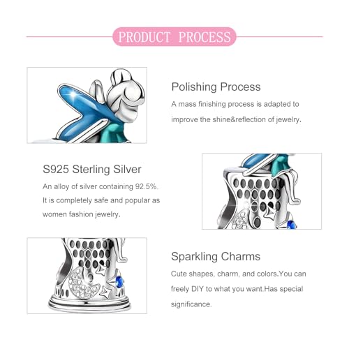 925 sterling silver Bead Charm for Pandora bracelets and Necklaces - Cute Heart Animal Ocean Pendant Bead Charms with Cubic Zirconia Mother's Day Jewelry Making DIY Gifts for Women Wife/Girlfriend - color: Fairy Sitting on Castle Wall