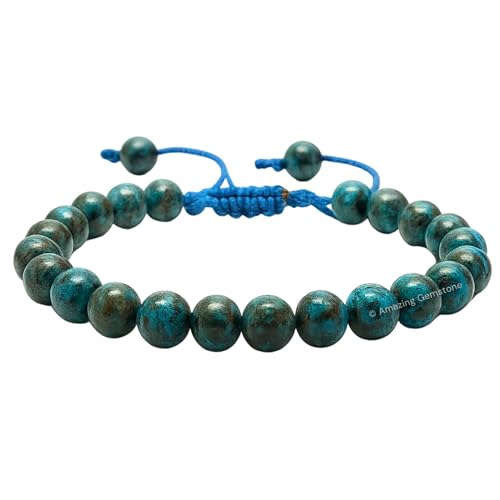 Amazing Gemstone Chrysocolla Bracelet, Gifts For Men & Women - Protection Healing Crystal Bracelet - 8mm Gemstone Beaded Adjustable Bracelet, Pulseras Para Hombres Mujer Stocking Stuffers - color: Chrysocolla
