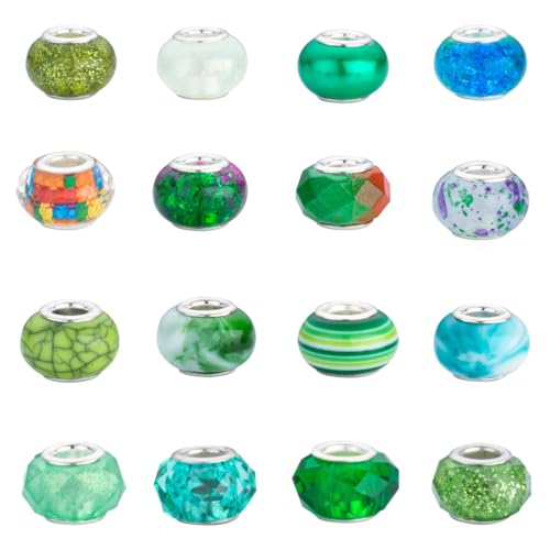 LAIDANLA Green Mix Large Hole Beads, 100pcs 15mm x 5mm Round Resin, Plastic, Acrylic Loose Beads for Jewelry Making, Bracelet, Necklace, Earrings, Keychain, DIY Gifts - color: H-Green Mix
