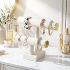 Coward 2 Tier Bracelet Holder Stand, Necklace Bangle Bracelet Watch Display Rack, Jewelry Hairband Scrunchie Organizer Storage Tower for Women (Beige Velvet) - color: Beige