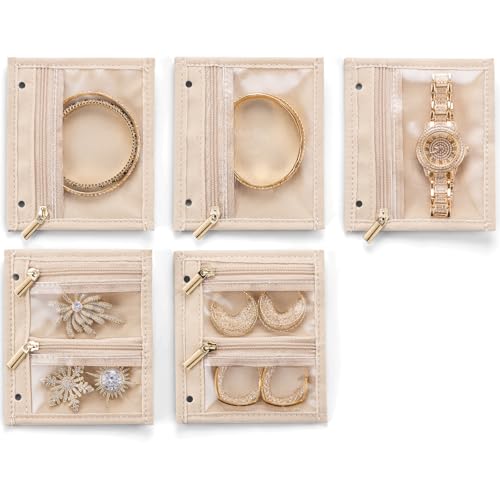 Vlando Travel Jewelry Bag,Small Jewelry Organizers Storage Bag, 5 Pcs Clear Velvet Zipper Pouch Earring Organizer Travel Essentials for Women Girls - color: Clear 5PCS