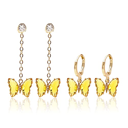 Crystal Zirconia Gold Plated Brass Charms for Jewelry Making Bracelet Necklace Earring Pendant Craft Supplies DIY Accessories - color: Butterfly-Yellow-5Pcs