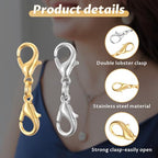 10 Pcs Double Lobster Clasp Necklace Chain Extenders Bracelet Clasp Connector Gold Silver Lobster Claw Clasps Double Opening Jewelry Clasps for DIY Jewelry Making - color: Gold+Silver