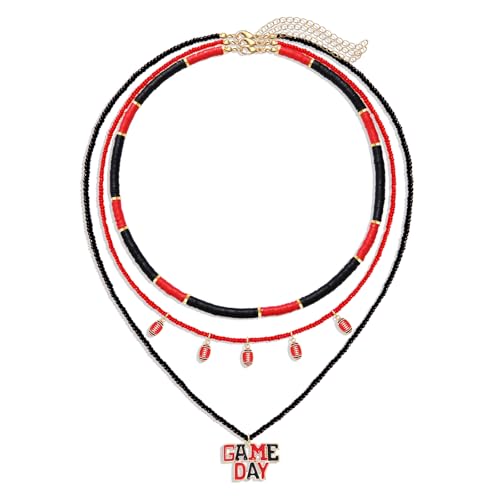 Surfer Heishi Bead Choker Necklace for Woman Star Pearl Polymer Clay Record Disc Beads Layered Necklace Boho Beach Necklace jewelry - color: red game day heishi choker