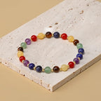 QOGIR 14k gold Handmade Healing Bracelet, Natural Gem Stone Crystal Elastic Gold Bracelet - color: 7 Chakra - Activate The Chakras, size: 6m