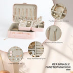 Large Jewelry Travel Organizer, Large Travel Jewelry Box with Removable Jewelry Tray, 2-Layer Jewelry Boxes for Women, Pink - color: A Gentle Pink