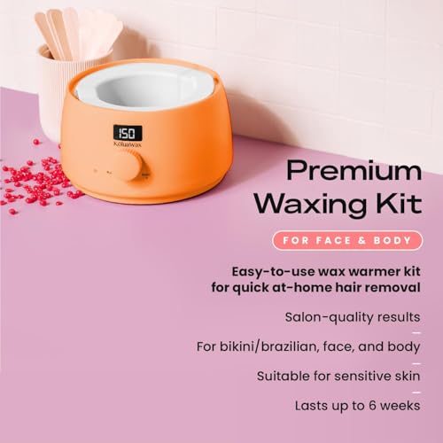 KoluaWax Premium Waxing Kit for Women - Beginner Friendly - Complete Wax Kit that includes 14oz of Wax Beads, Applicator, Pre and Post Care, Suitable for Sensitive Skin (Peach Fuzz) - color: Peach Fuzz