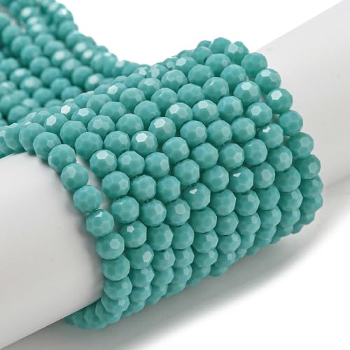 Perlin Czech Bohemian Crystal Glass Beads Faceted Round 4mm 90 Pieces Loose Spacer 1 Strand Beads for DIY Jewelry Earrings Necklace Bracelet Making (Turquoise Opaque) - color: Turquoise opaque