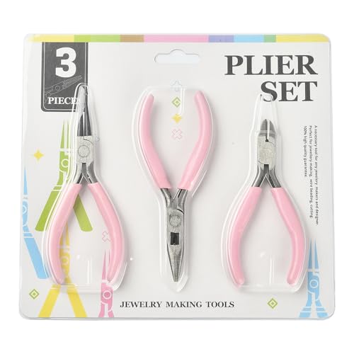 Jewelry Pliers Set (3-Piece) - Needle Nose Pliers, Round Nose Pliers & Wire Cutters for Jewelry Making, Repair, Wire Wrapping, Crafting - Professional DIY Tools (Pink) - color: Pink