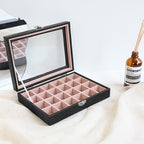Wudygirl Small Jewelry Box 24 Grid Jewelry Organizer Velvet Jewelry Tray with Clear Lid Earring Holder Organizer Ring Holder Ring Display for Women Jewelry Display Case Drawer Inserts (Pink) - style: Black Pink 24 Grid