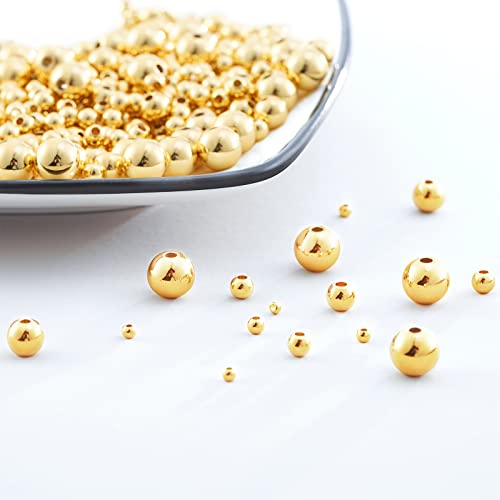 200pcs 6mm 14K Gold Plated Spacer Beads, Long-Lasting Round Smooth, Seamless, Tarnish Resistant Gold Beads for Necklace, Bracelet, Earring, Jewelry Making - size: 6mm-200pcs