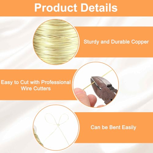 HARFINGTON Wire 328ft Length 26 Gauge Copper Craft Jewelry Wrapping Wire Tarnish Resistant Beading for Jewelry Making Supplies Crafting, Light Gold - color: Light Gold