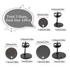 SUNNYCLUE 1 Box 30Pcs 3 Sizes Flat Round Earring Posts Stainless Steel Earring Post Ear Stud with Loop Blank Metal Earring Studs Ear Nuts for Earrings Jewelry Making DIY Women Adults Crafts Supplies - color: 15 Pairs Round Black Stud Earring Findings