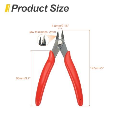 HARFINGTON 5" Flush Cut Pliers Small Precision Wire Cutter Side Cutter Diagonal Cutting Pliers for Jewelry Model Electronic 3D Print, Red - color: Red