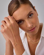 PAVOI 14K Gold Plated Hand Chains for Women - Adjustable Hand Chain Bracelet and Ring - Trendy Gold Handchain Bracelet Stack Summer Jewelry - Beads, Pearl, and Cubic Zirconia Body Jewelry - style: Satellite