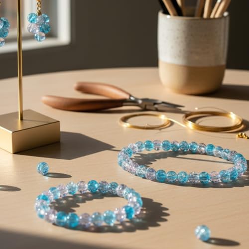DandS ltd Crackle Lampwork Glass Beads for Jewelry Making, Crystal Blue, Vibrant DIY Bracelets, Necklaces, Beading Supplies & Craft Kits for Handmade Jewelry, 80pcs 0.39 inch (10mm), #J271-10 - color: Crystal-Blue