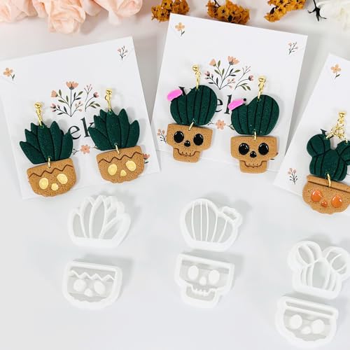 Xaekicr Halloween Cactus Polymer Clay Cutters – 6Pcs Skull Plant Clay Earring Cutters for DIY Halloween Jewelry – Cute Clay Tools for Polymer Clay Crafts - color: T color