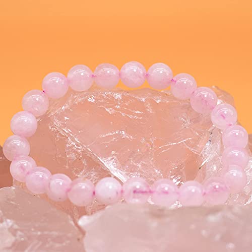 8mm Natural Gemstone Stretch Bracelet, Handmade Unisex Crystal Bracelets for Meditation, Yoga, Spiritual Healing & Positive Energy - color: Rose Quartz