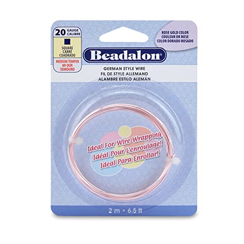 Beadalon German Style Wrapping Wire, Square, Rose Gold Color, 20 Gauge, 2 m / 6.5 ft - color: Rose Gold, size: 20 gauge/.032 In-2 m/6.5 ft