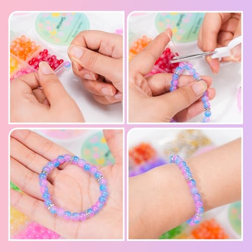 Sunlode Glass Beads for Bracelets 1400pcs Bracelet Making Kit 6mm Glass Bead for Jewelry Making Bracelet Beads 24 Colors Crystal Beads Adult Jewelry Making Supplies Round Glass Beads (24 Gradients) - color: 24 Gradients