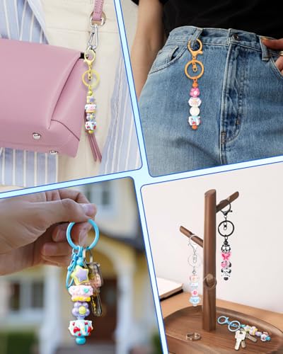 RQAYE 30pcs Beadable Keychains keychain bulk kit cute blank bead keychain strip DIY men's and women's making supplies crafts, jewelry, bag accessories, customized project gifts (Silver) - color: Silver