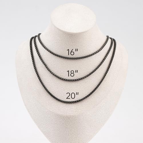 YOUBEIYEE 10 Pack Black Necklace Chain Bulk for Jewelry Making Stainless Steel Square Rolo Necklaces Set for Women and Men (20inch) - color: Black 20"