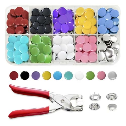 300 Sets Metal Snap Buttons with Fastener Pliers Press Tool Kit, 10 Colors Solid Sewing Snaps for Fabric,Prong Snap Button Kits for DIY Crafting Clothing Sewing (9.5mm / 1200 PCS) - color: Solid Assorted Color with Tool Kit