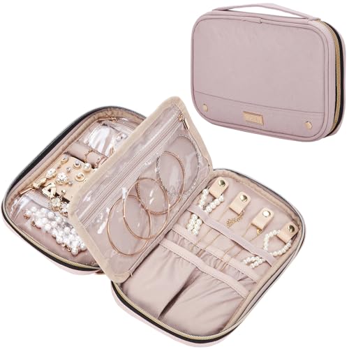 NISHEL Travel Jewelry Case, Holiday Organizer for Necklaces, Earrings, Rings, Bracelets, Watch, Pink - color: Pink, size: Medium