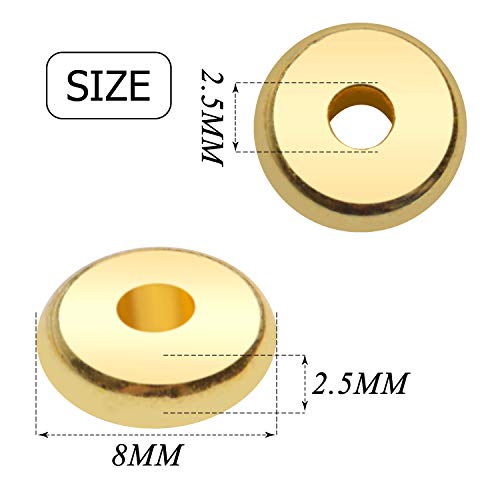 200pcs 8mm Flat Round Rondelle Spacer Beads Disc Spacers Loose Beads Jewelry Metal Spacers for DIY Bracelet Necklace Crafts,Gold - color: Gold