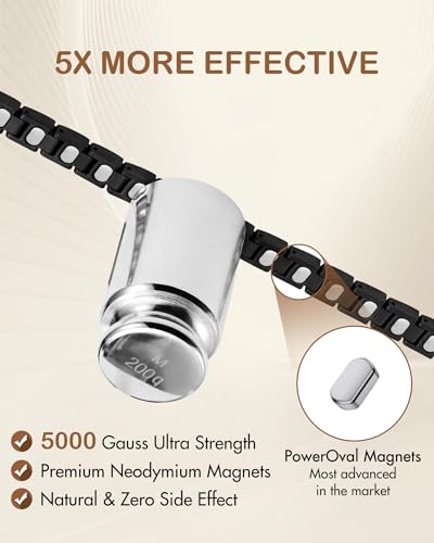 Feraco 5X Strength Magnetic Bracelets for Women, Stainless Steel Magnet Bracelet with Ultra Powerful 5000 Gauss Magnets, Upgraded Butterfly Clasp, Adjustable Jewelry Gift - color: Dark Black