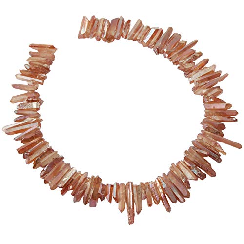 rockcloud Natural Rock Crystal Points Titanium Coated Clear Quartz Sticks Spikes Top Drilled 15 inch Strand,Natural Champagne - color: #27-Champagne(Small)